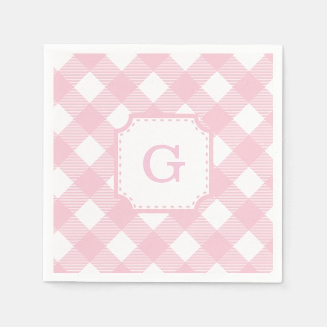 Pink Gingham Checkered Patternpapier Napkin Serviette (Vorderseite)