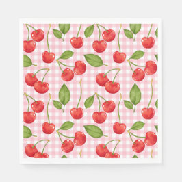 Pink Gingham Cherry Birthday Napkins Serviette