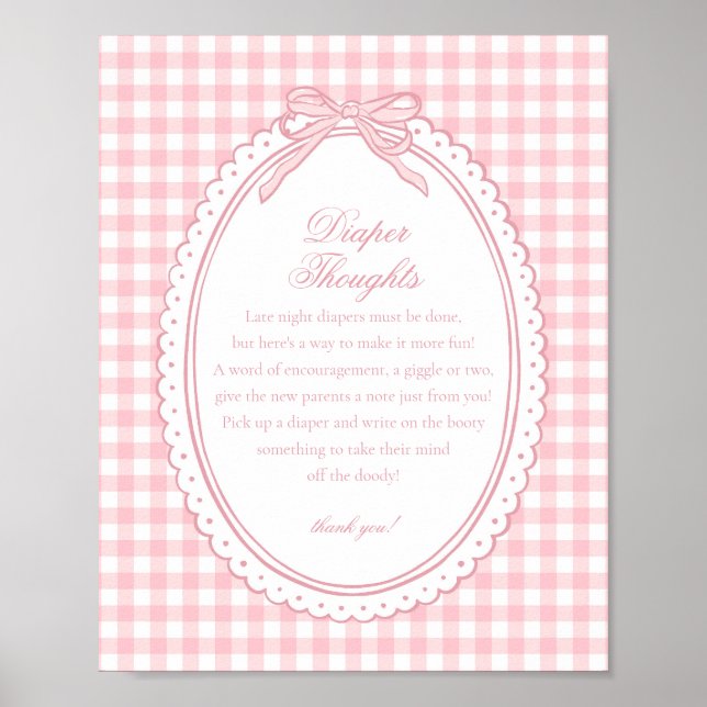 Pink Gingham Coquette Bow Diaper Thoughts Baby Poster (Vorne)