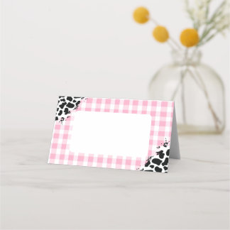 Pink Gingham Cow Print Place Cards Platzkarte