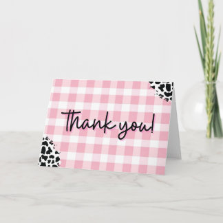 Pink Gingham Cow Print Thank You Card for Birthday Dankeskarte
