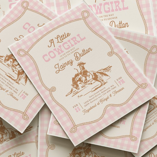 Pink Gingham Cowgirl Baby Shower Invitation (Créateur téléchargé)