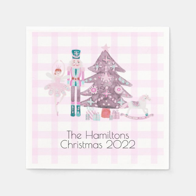 Pink Gingham Custom Nutcracker Serviette (Vorderseite)