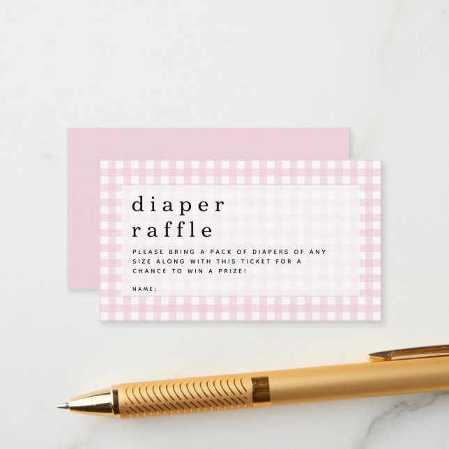 Pink Gingham Diaper Raffle Picnic Baby Dusche Begleitkarte (Vorderseite/Rückseite Beispiel)