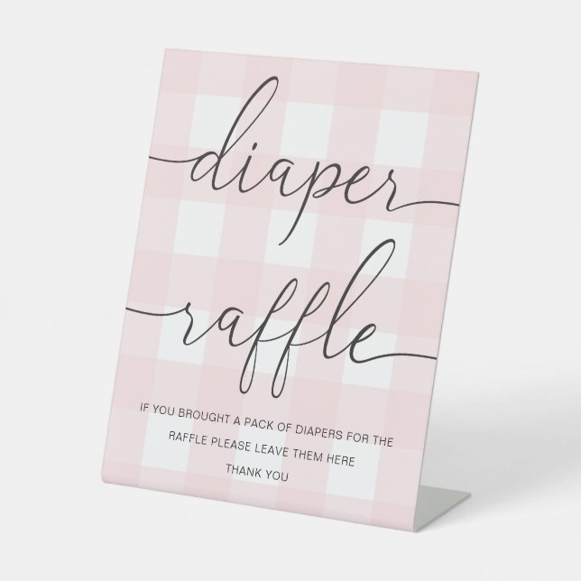 Pink Gingham Diaper Raffle Sockelschild (Vorderseite)