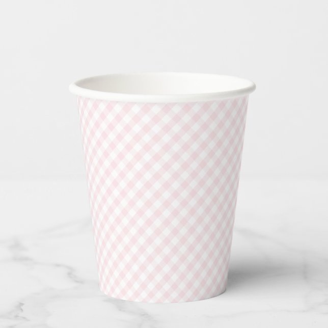 Pink Gingham einfache Baby Dusche Papiertücher Pappbecher (Vorderseite)