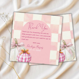 Pink Gingham Fall Pumpkin Girl Baby Dusche Dankeskarte
