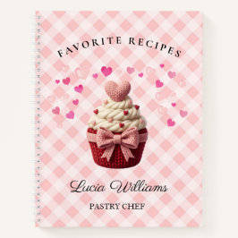 Pink Gingham Faux Crochet Cupcake Bakery Notizbuch