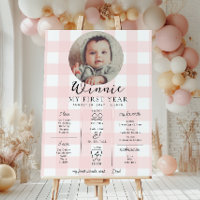 Pink Gingham First Birthday Milestone Timeline