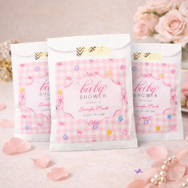 Pink Gingham Floral Bow Baby Shower Favor Bags Geschenktütchen