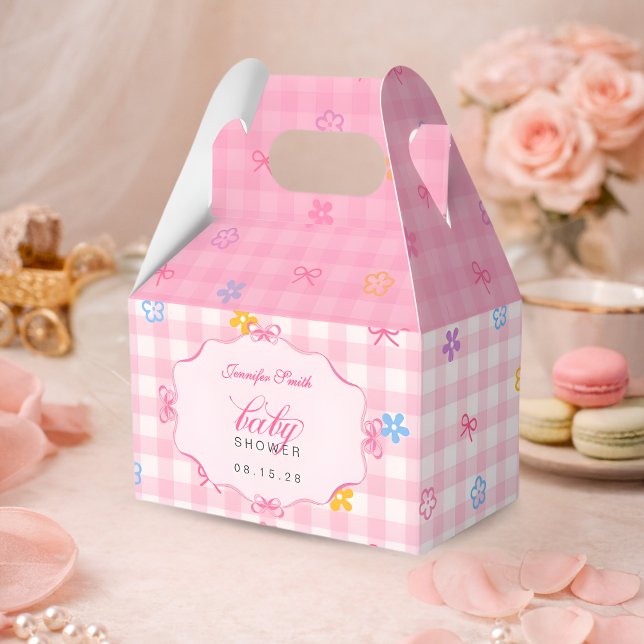 Pink Gingham Floral Bow Baby Shower Favor Boxes Geschenkschachtel (Von Creator hochgeladen)