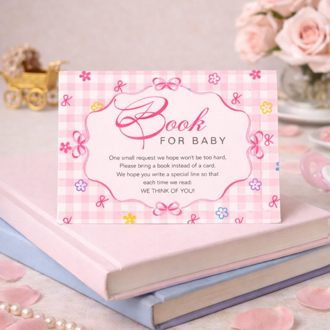 Pink Gingham Floral Bow Book for Baby Insert Card (Von Creator hochgeladen)