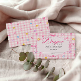 Pink Gingham Floral Bow Diaper Raffle Insert Card