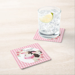 Pink Gingham Floral Cow Farm Rechteckiger Pappuntersetzer