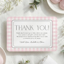 Pink Gingham Girl Baby Dusche Danke Karte