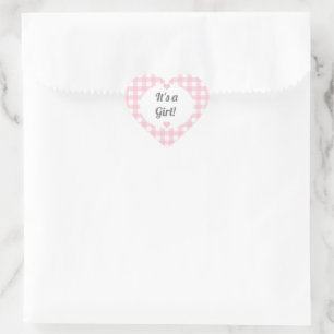 Pink Gingham Girl Baby Dusche Geschenk Jar Label Herz-Aufkleber