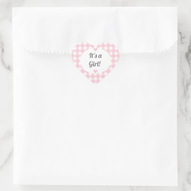Pink Gingham Girl Baby Dusche Geschenk Jar Label Herz-Aufkleber (Tasche)