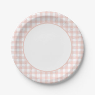 Pink Gingham Girl Baby Dusche Pappteller