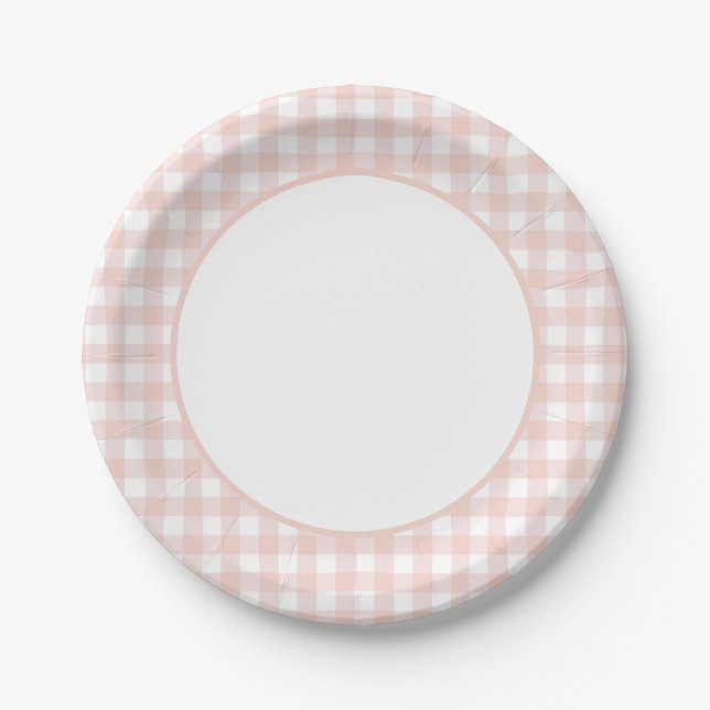 Pink Gingham Girl Baby Dusche Pappteller (Vorderseite)