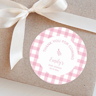 Pink Gingham Girl Babydusche Danke, dass ihr gekom Runder Aufkleber
