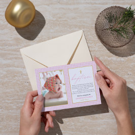 Pink Gingham Girl Taufe Herzlichen Dank Dankeskarte