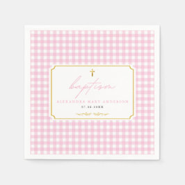 Pink Gingham Girl Taufe Minimalistisch Elegante To Serviette