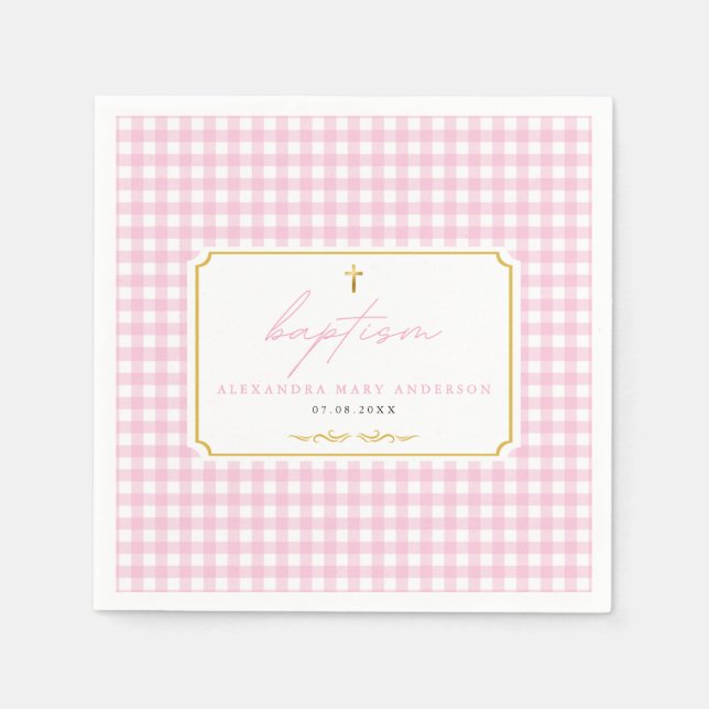 Pink Gingham Girl Taufe Minimalistisch Elegante To Serviette (Vorderseite)