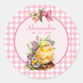 Pink Gingham Girls Birthday Runder Aufkleber