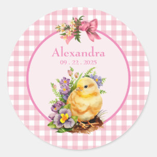 Pink Gingham Girls Birthday Runder Aufkleber