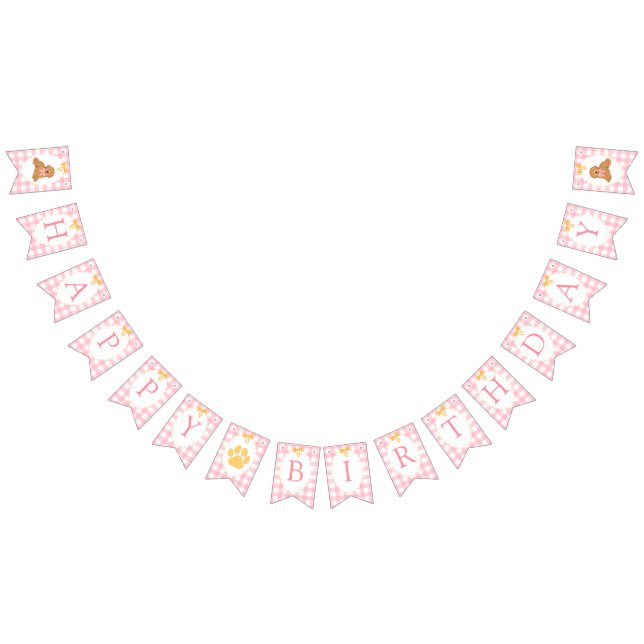 Pink Gingham Golden Doodle Birthday Wimpelkette (Alle)