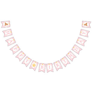 Pink Gingham Golden Doodle Geburtstag Wimpelkette