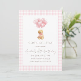 Pink Gingham Golden Retriever Puppy Birthday Einladung
