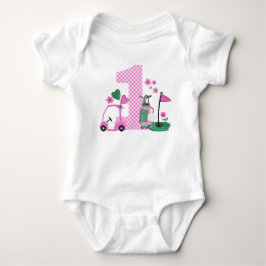 Pink Gingham Golf First Birthday Girl Shirt