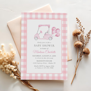 Pink Gingham Golf Girl Baby Dusche Einladung