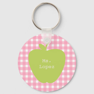 Pink Gingham & Green Apple Teacher Schlüsselanhänger