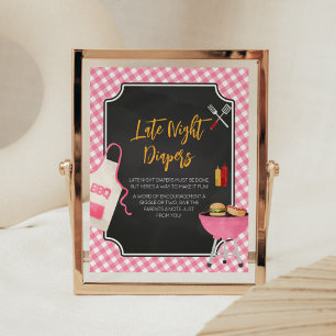 Pink Gingham GRILLEN Baby Shower Spate Night Diape Poster