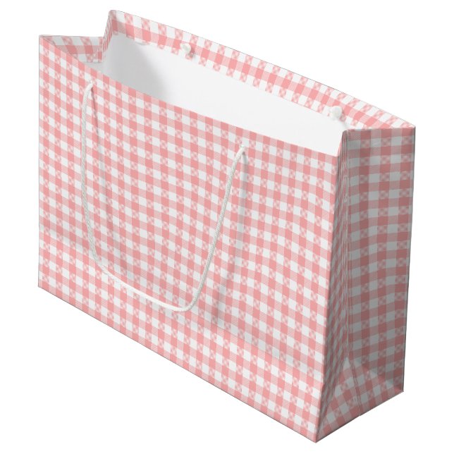Pink Gingham Große Geschenktüte (Vorderseite Schrägansicht)