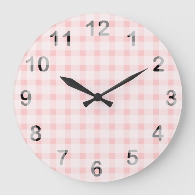 Pink Gingham Große Wanduhr (Vorderseite)