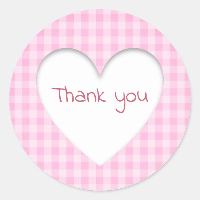 Pink Gingham Heart Runder Aufkleber (Vorderseite)