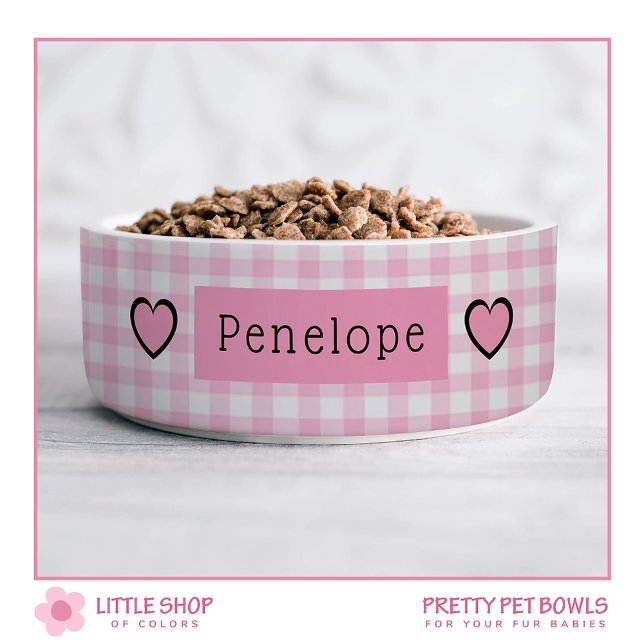 Pink Gingham Hearts Personalisiert Pet Napf (Von Creator hochgeladen)