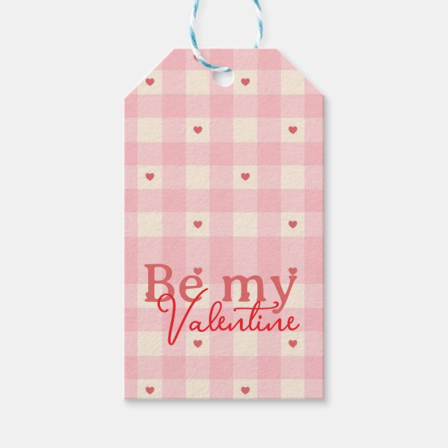 Pink Gingham Hearts Valentine  Geschenkanhänger (Vorderseite)