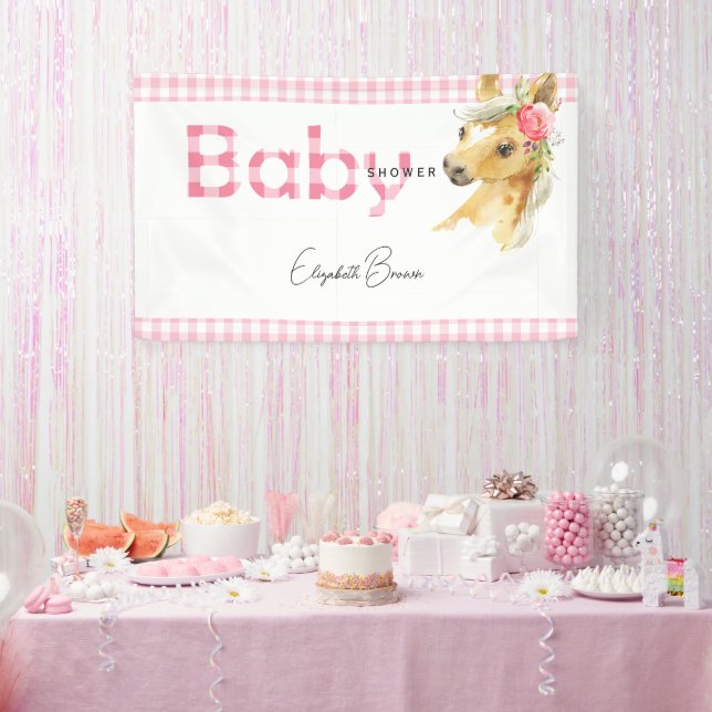 Pink Gingham Horse Baby Showbanner Banner (Party)