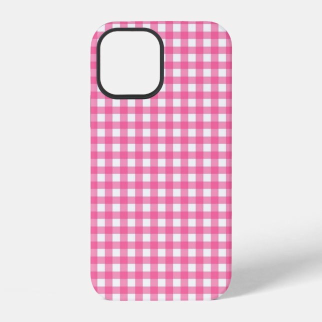 Pink Gingham iPhone Case 12 Hülle (Rückseite)
