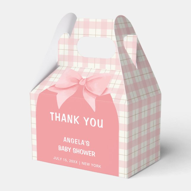 Pink Gingham Kariert Arch Bow Baby Dusche Vielen D Geschenkschachtel (Vorderseite)