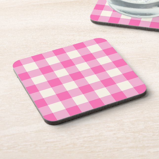 Pink Gingham Kariert Cotattcore Getränkeuntersetzer (Linke Seite)