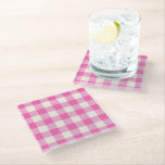 Pink Gingham Kariert Cotattcore Glasuntersetzer<br><div class="desc">Moderner Picknick-Trend im Frühling mit Gingham kariertes Tartan Muster in heißen Rosa und Weiß.</div>