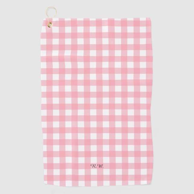 Pink Gingham Kariert Cotattcore Golfhandtuch (Vorderseite)
