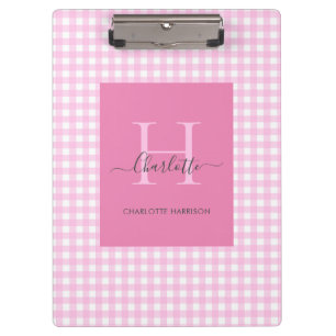 Pink Gingham Kariertes Muster Niedlich Personalisi Klemmbrett