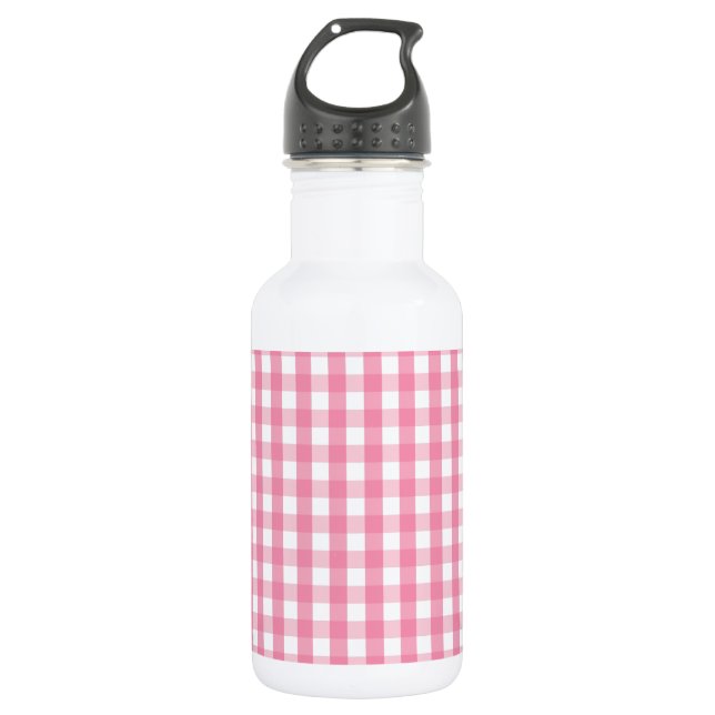 Pink Gingham Karo Pattern Edelstahlflasche (Vorderseite)