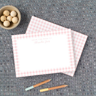 Pink Gingham Karo Personal Stationery Note Card Dankeskarte
